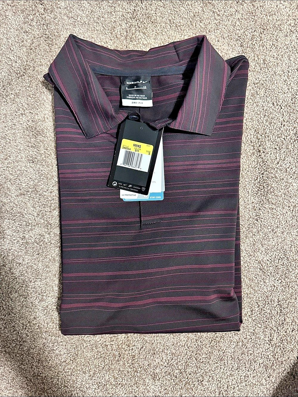 Nike Golf Dri-FIT Golf Polo Striped Golf Polo in Black & Purple Size Small NWT